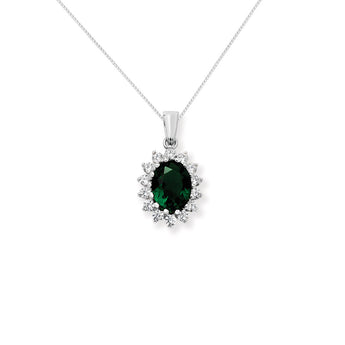 Emerald Cubic Zirconia Silver Flower Pendant Necklace