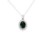 Emerald Cubic Zirconia Silver Flower Pendant Necklace