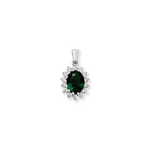 Emerald Cubic Zirconia Silver Flower Pendant Necklace