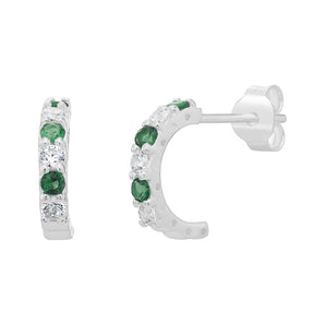Sterling Silver Emerald CZ Half Hoop Earrings