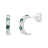 Sterling Silver Emerald CZ Half Hoop Earrings