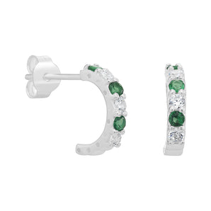 Sterling Silver Emerald CZ Half Hoop Earrings