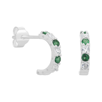 Sterling Silver Emerald CZ Half Hoop Earrings
