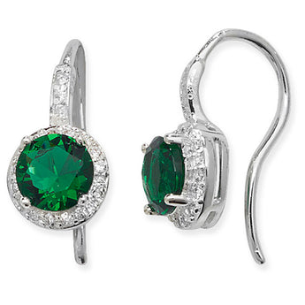 Silver Emerald CZ Drop Earrings