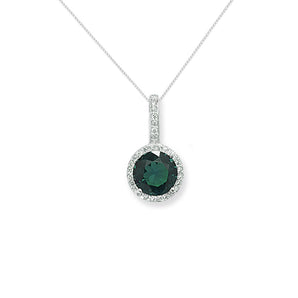 Emerald Cubic Zirconia Silver Halo Drop Necklace
