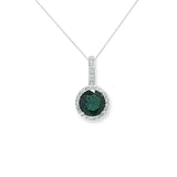Emerald Cubic Zirconia Silver Halo Drop Necklace