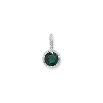 Emerald Cubic Zirconia Silver Halo Drop Necklace