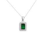 Emerald Cubic Zirconia Silver Rectangle Pendant Necklace
