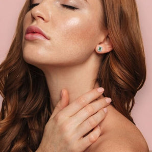 Sterling Silver Emerald Rectangle Halo Stud Earrings