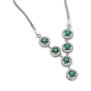 Emerald Cubic Zirconia Silver Statement Drop Y Necklace