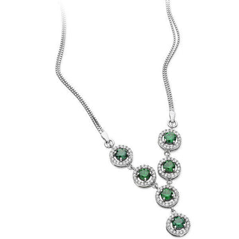 Emerald Cubic Zirconia Silver Statement Drop Y Necklace