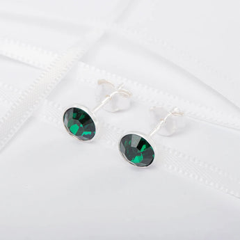 Emerald Cubic Zirconia Silver Stud Earrings