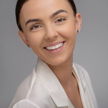 Emerald Cubic Zirconia Silver Stud Earrings