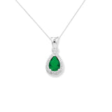 Emerald Cubic Zirconia Teardrop Silver Necklace