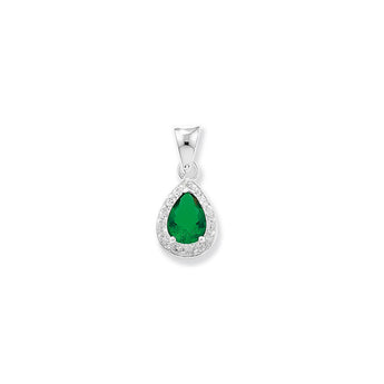 Emerald Cubic Zirconia Teardrop Silver Necklace