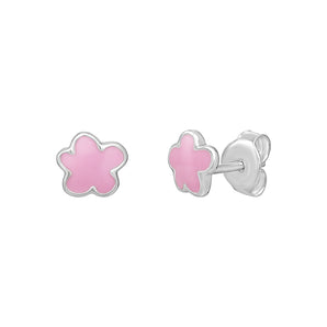Sterling Silver & Pink Enamel Flower Stud Earrings