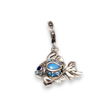 Sterling silver goldfish dangle charm featuring blue opal & CZ accents. Hypoallergenic, gift-ready and compatible with European style charm bracelets.