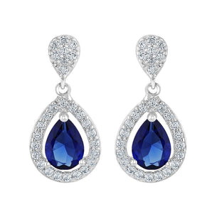 Teardrop Sapphire Cubic Zirconia Silver Fancy Drop Earrings