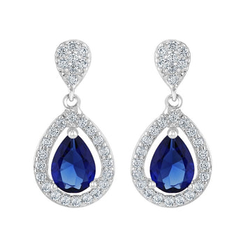 Teardrop Sapphire Cubic Zirconia Silver Fancy Drop Earrings