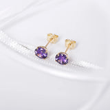 February Birthstone - Amethyst CZ 9ct Gold Stud Earrings