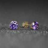 February Birthstone - Amethyst CZ 9ct Gold Stud Earrings
