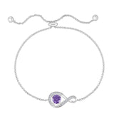 February Birthstone - Amethyst CZ infinity Adjustable Bolo Silver Bracelet