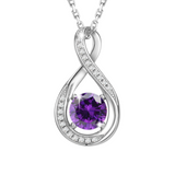 February Birthstone - Amethyst CZ Silver Infinity Pendant Necklace