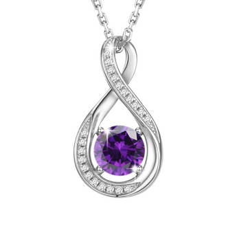 February Birthstone - Amethyst CZ Silver Infinity Pendant Necklace