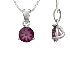 February Birthstone - Amethyst Cubic Zirconia Sterling Silver Pendant Necklace 