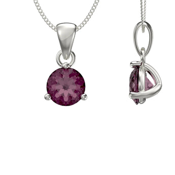February Birthstone - Amethyst Cubic Zirconia Sterling Silver Pendant Necklace 