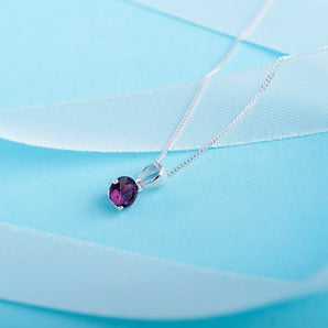 February Birthstone - Amethyst Cubic Zirconia Sterling Silver Pendant Necklace 