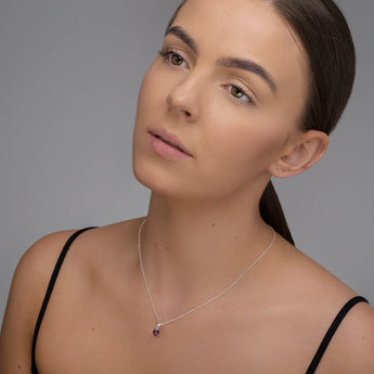 February Birthstone - Amethyst Cubic Zirconia Sterling Silver Pendant Necklace