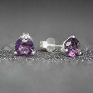 February Birthstone - Amethyst Cubic Zirconia Silver Stud Earrings