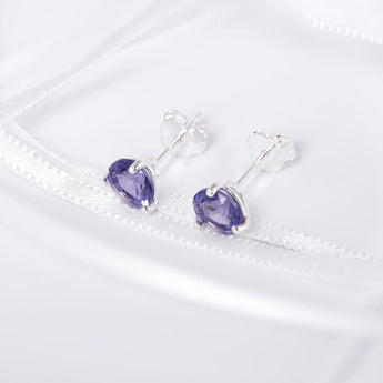 February Birthstone - Amethyst Cubic Zirconia Silver Stud Earrings
