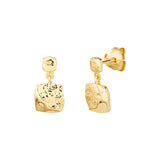 Sterling Silver Fleur Crinkled Square Drop Earrings layered in 14ct Gold Plating