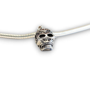 Sterling Silver Fleur De Lis Skull Sterling Silver Dangle Charm