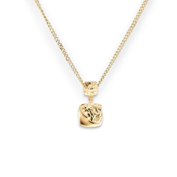 Sterling Silver Fleur Square Crinkle Drop Necklace layered in 14ct Gold Plating