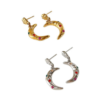 Amnesia Jewellery | Gold Plated Gem Cresent Moon Earrings