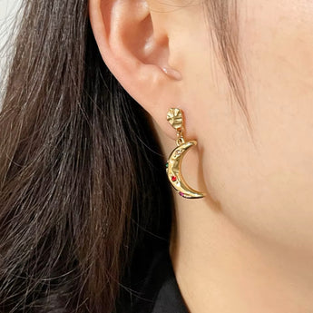 Amnesia Jewellery | Gold Plated Gem Cresent Moon Earrings