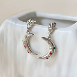 Amnesia Jewellery | Gold Plated Gem Cresent Moon Earrings