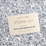 Urban Pizazz Gift Card Image, displayed on a bed of diamond crystals