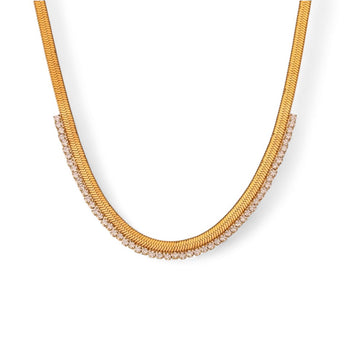 Amnesia Jewellery | Gold Plated Stainless CZ Herringbone Necklace