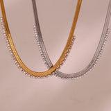 Amnesia Jewellery | Gold Plated Stainless CZ Herringbone Necklace