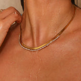 Amnesia Jewellery | Gold Plated Stainless CZ Herringbone Necklace