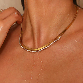 Amnesia Jewellery | Gold Plated Stainless CZ Herringbone Necklace