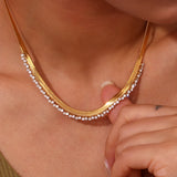 Amnesia Jewellery | Gold Plated Stainless CZ Herringbone Necklace