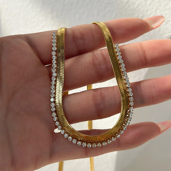 Amnesia Jewellery | Gold Plated Stainless CZ Herringbone Necklace