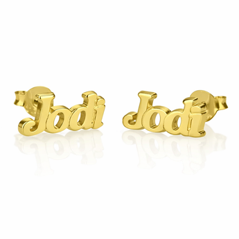 Gold Plated Sterling Silver Bold Name Stud Earrings