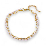 Amnesia Jewellery | Gold Plated Stainless Paperclip Pearl Anklet