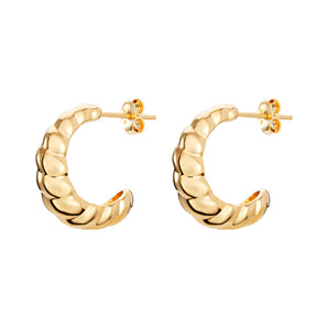 18ct Gold Plated Ribbed Hoop Earrings, 925 Sterling Silver